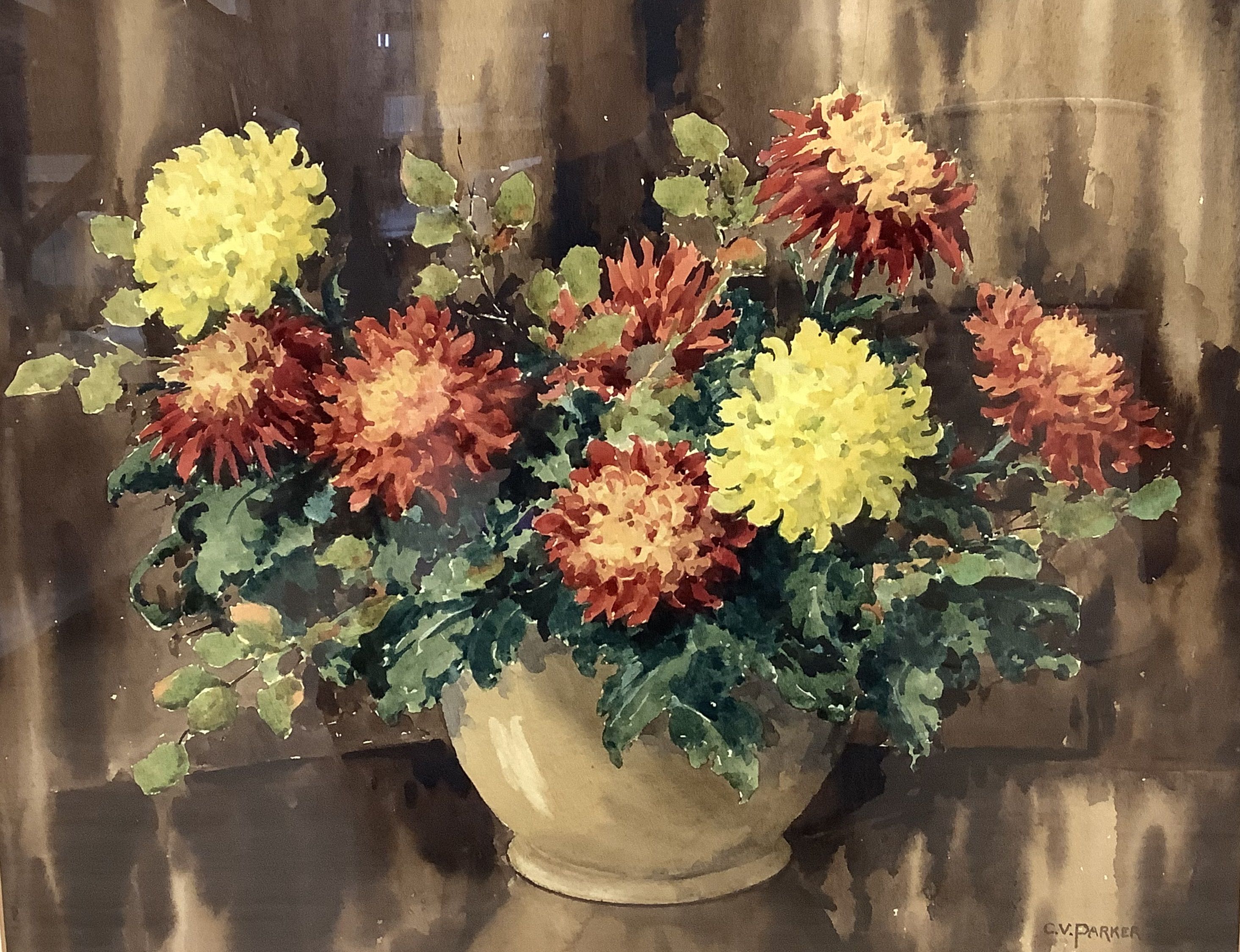 Cyril Victor Parker, R.I., (1897-1984), watercolour, Chrysanthemums, signed, 46 x 59cm